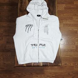 Triple 7's White/Silver Zip-up Hoodie 