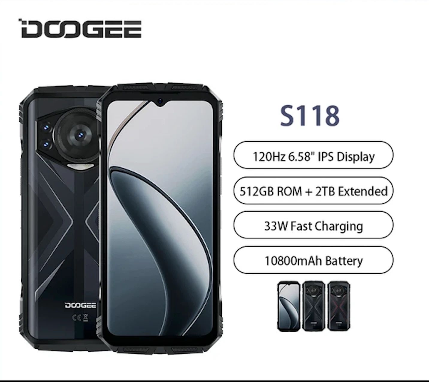 DOOGEE S118 Rugged Phone Unlocked-Android 14 Rugged Smartphone 20GB RAM+512GB RO