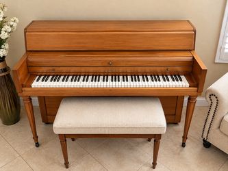 “Vintage late-1950s Wurlitzer piano — DeKalb, Illinois — serial #595747 — includes bench.”