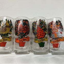 Set Of 4 Vintage Pepsi 12 Days Of Christmas Collectible Glasses