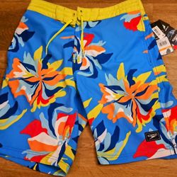 Speedo Men's Elastic Board Swim Trunks Swimwear Tranquil Blue Size S • NWT• $62