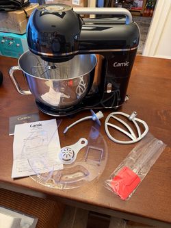 NEW Camic 7.45 Qt Electric Stand Mixer; 10 Speeds w/Dough Hook, Whisk, Flat Beater Attachments, Splash Guard; Easy-Carry Top Handle; Black