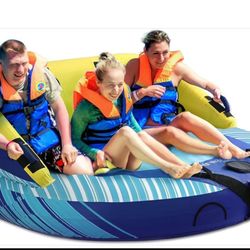 EVAJOY 3 Person Towable Tube for Boating, Inflatable Towable Tubes for Boats 1-3 Rider, Water Sports Tube with Dual Front and Back Tow Points, Inflata