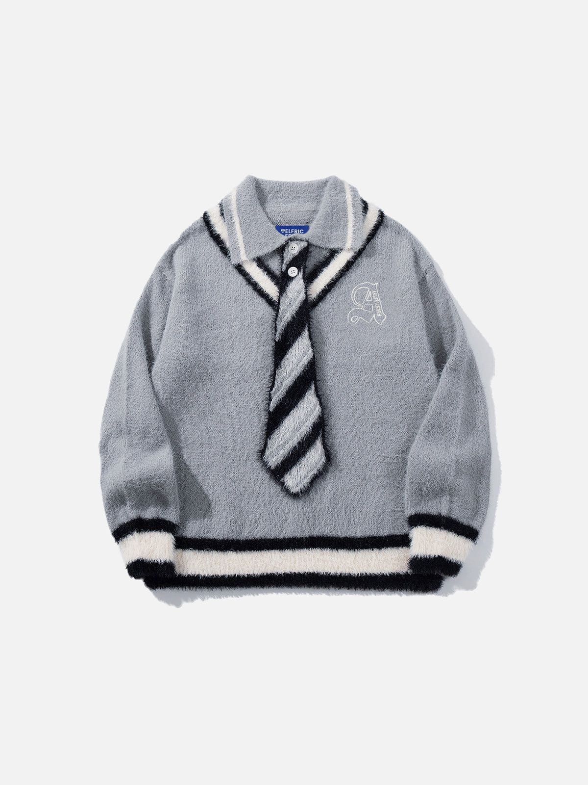 AELFRIC EDEN STRIPE TIE POLO SWEATER