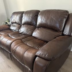Recliner Leather 3 Seater + 2 Seater Rocker