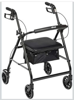 Drive Medical Aluminum Rollator Walker, Padded Seat, 6-Inch Wheels, Black Aluminum Rollator Walker Folds Up with 6 Inch Wheels for Indoor and Outdoor