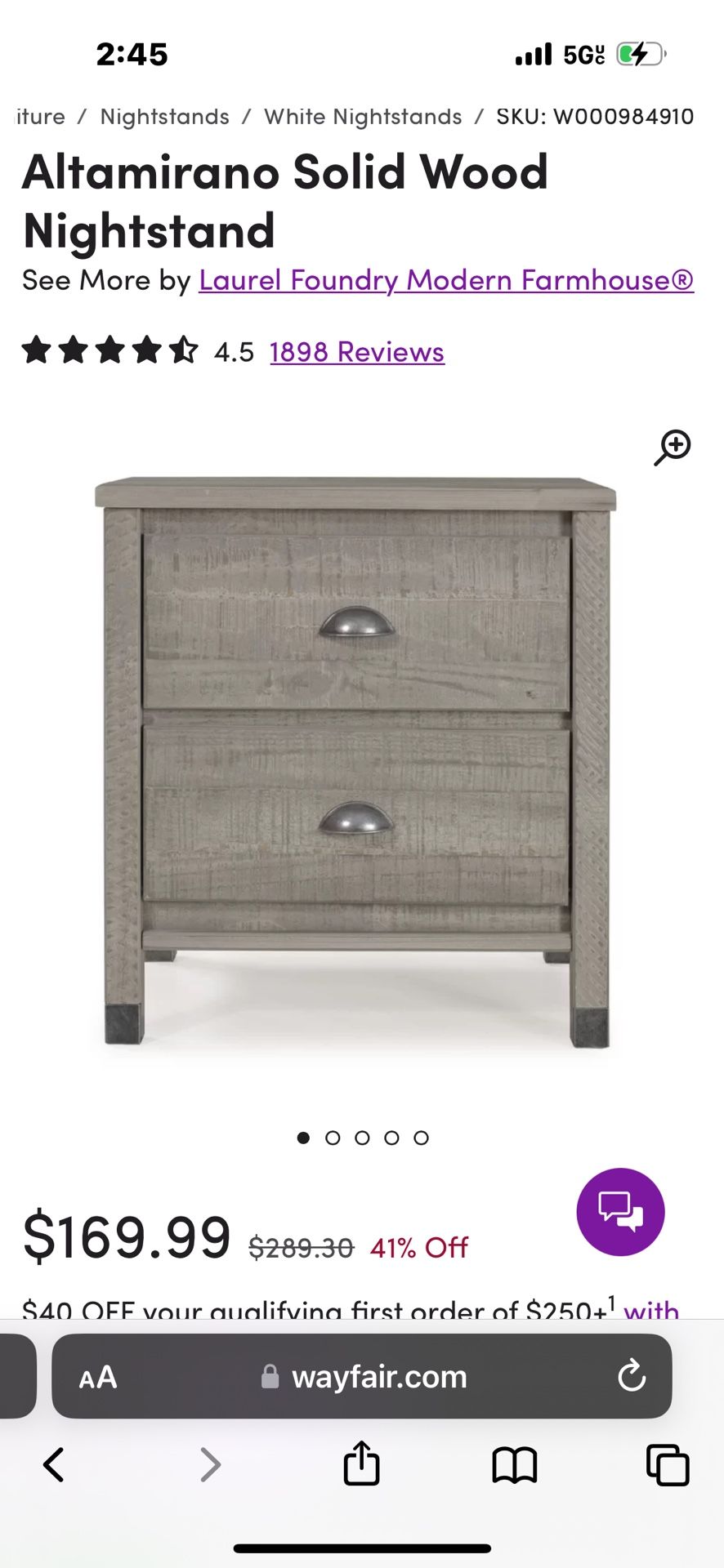 Altamirano Solid Wood Nightstand Gray Set Of 2