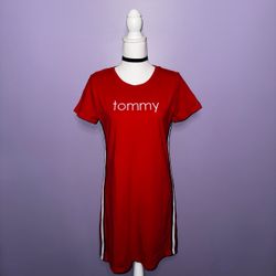 Tommy Hilfiger Red T-shirt Dress with Side Stripes