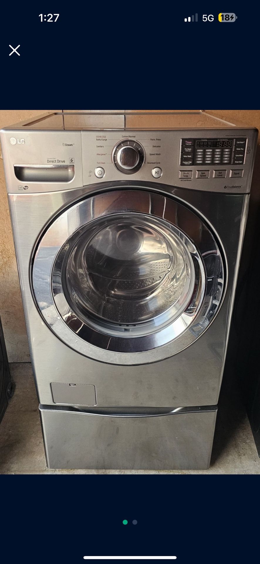 LG Steam Washer with Pedestal $220