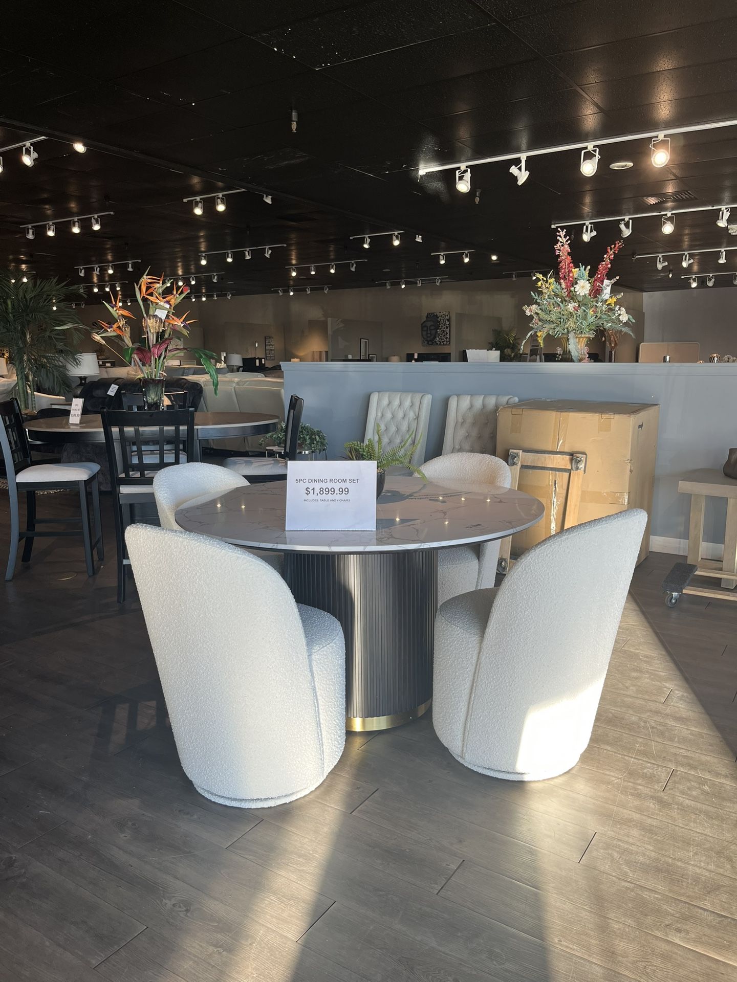 Black/white 5PC Marble Dining Table Set