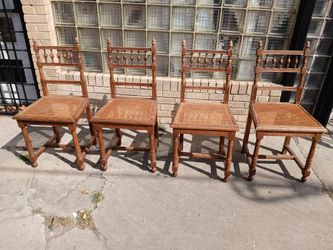 Set of 4 Antique Wood Cane Seat Dining Chairs