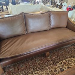 Leather and wood nailhead sofa-- 2 available 