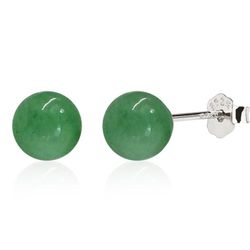 Jade Earrings Studs, 8mm Dark Green Jade Earrings for Women, Sterling Silver Stud Earrings for Sensitive Ears, Jade Jewelry for Women & Men, Good Luck