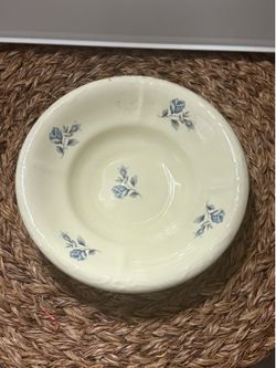 Vintage 8" Blue Rose Floral Ceramic Dish