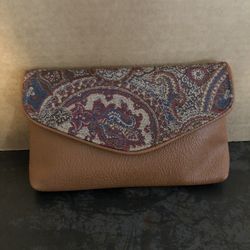 VTG Paisley Tapestry Clutch Wallet, Faux Leather Kiss Lock Coin Purse 
