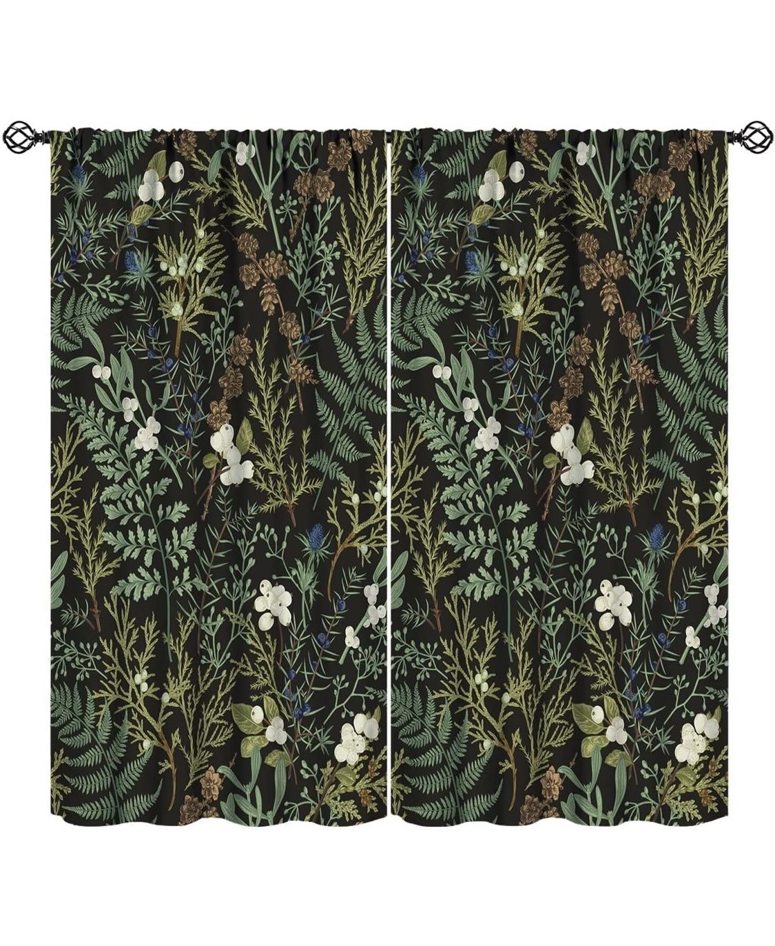 Vintage Botanical Curtains Rustic Farmhouse Retro Plant Green Nature Bedroom Living Room Bathroom Blackout Rod Pocket Decoration Window Drapes 84x84in