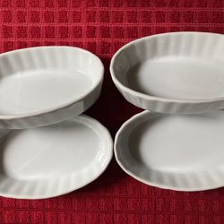 VINTAGE WHITE PORCELAIN MINI OVAL CREME BRÛLÉE SET OF 4 DISHES