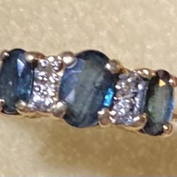 10k Gold Blue Sapphire And Diamond Ring