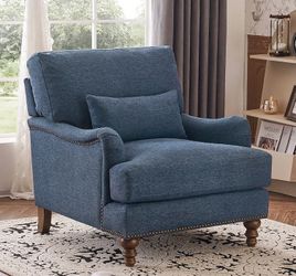 33 in. Dark Blue Fabric Arm Sofa Chair Filled with Goose Down and Foam Upholstered Accent Chair Set of 1