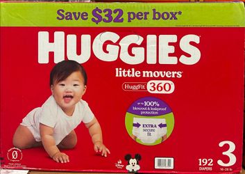 Huggies Little Movers Baby Diapers Size 3, 192 Diapers
