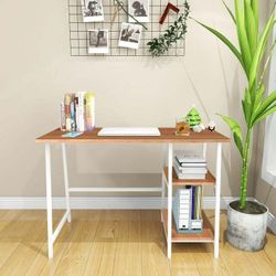 42 inch Computer Desk for Office, Modern Wood Study Desk Table with 2-Tier Open Shelves, Home Gaming Studying Writing Laptop Table, Multifunctional Sp
