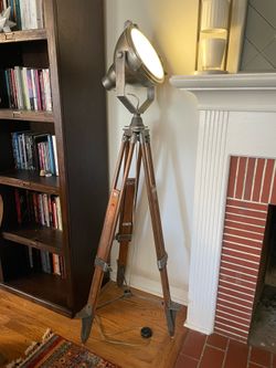 Pottery Barn wood tripod lamp