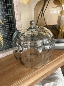 Glass pumpkin canister dish $10