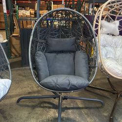New Assembled Dark Gray  Rattan Outdoor Indoor Hanging Egg Chair with Stand 350 Lbs Weight Capacity 