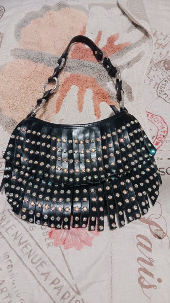 Raviani Purse, Black W/ rhinestones & Fringe Rare