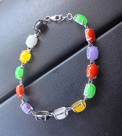 925 sterling silver multicolor jade bracelet
