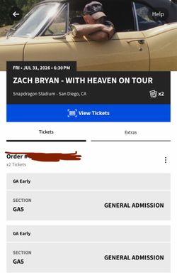 Floor, GA. Zach Bryan - With Heaven On Tour Tickets - July 31, 2026 - San Diego, CA