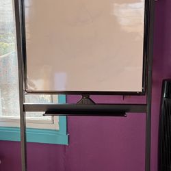 Flip-Side Mobile Whiteboard Easel on Wheels + Marker Tray (Includes Magnets)