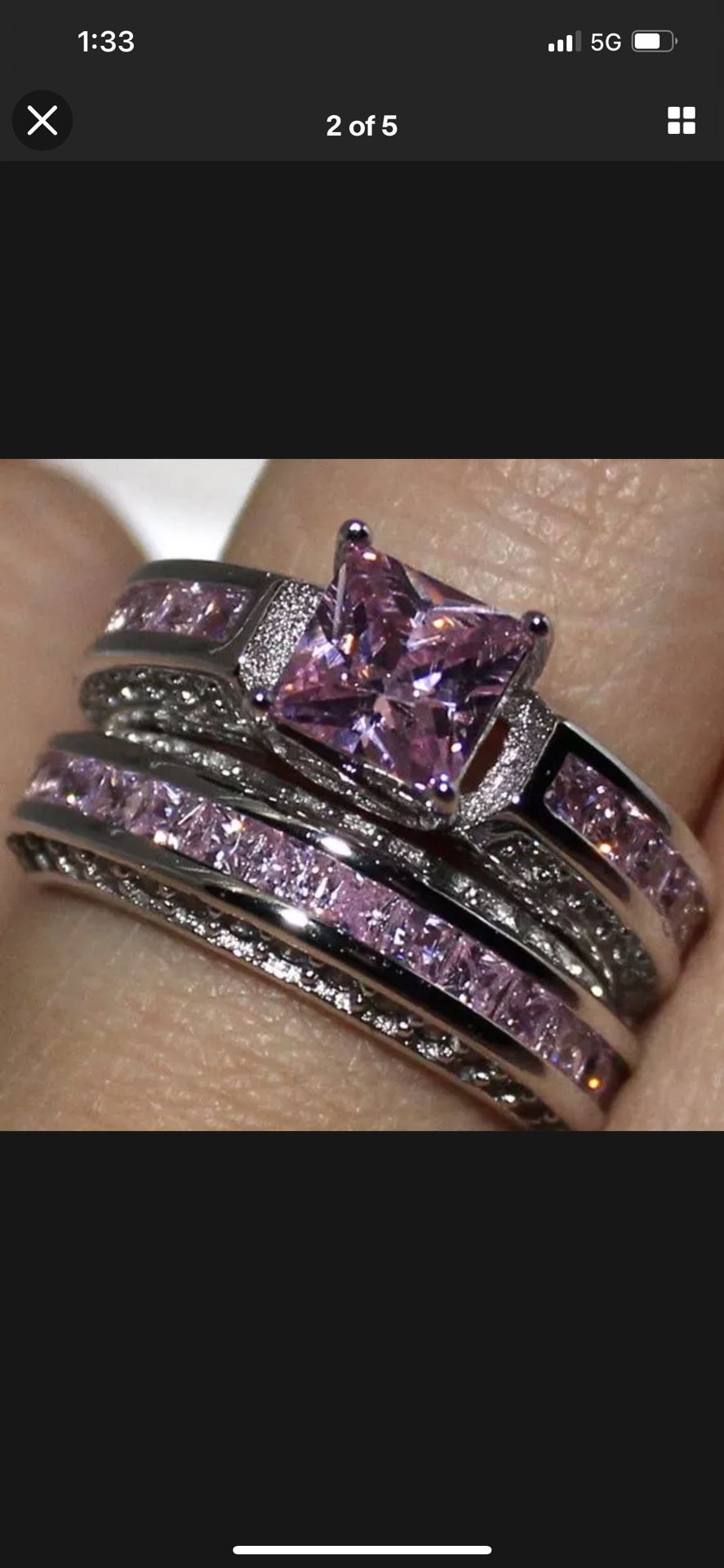 Sterling Silver 925 Pink And White Sapphire Engagement Wedding Ring Bridal Set