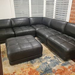Black Italian Leather Modular Sectional Sofa