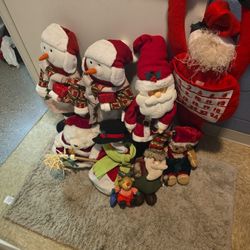 Set Of 9 Vintage Christmas Decorations. Snowmen Santa. Gingerbread. Rare! 
