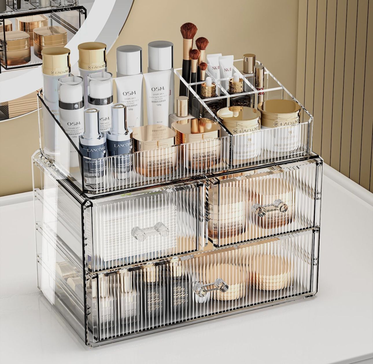 ZHIAI Clear Makeup Organizer for Vanity - Organize Your Beauty Essentials with Make Up Organizers and Storage, Multi-Purpose Bathroom Organizer Jewelr