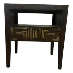 Vintage Geometric Inlay Wood Side Table with Drawer