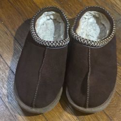 brown suede UGG Tasman Slippers featuring