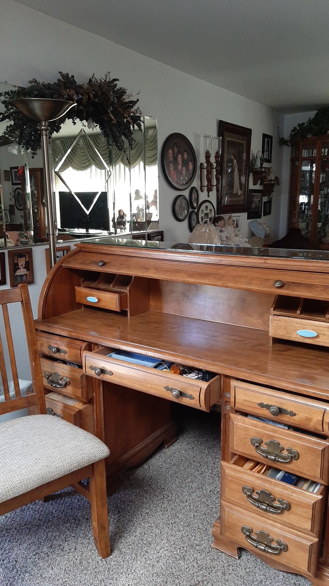 Solid Birch roll top desk great condition