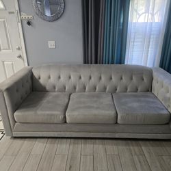 3 piece Sofa Set Gray Suede 