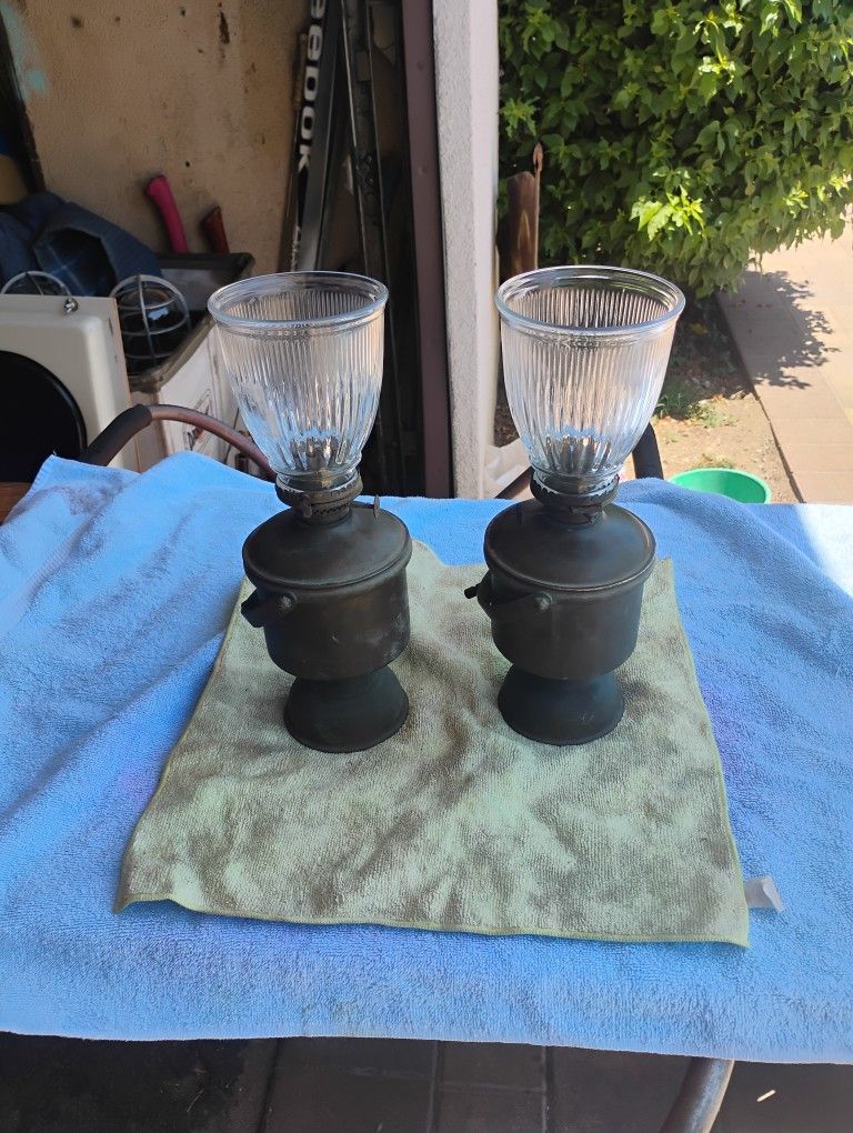Antique Nautical Lamps With Glass All Brass Very Good Shape