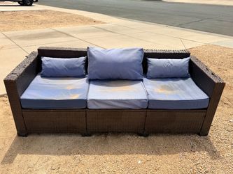 Brown Faux Wicker Three Seat Outdoor Patio Couch (LxWxH: 30” x 78” x 29”)