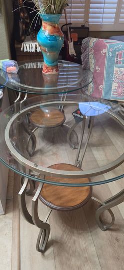 Thick Beveled Glass Tables. Gold Brass frame.