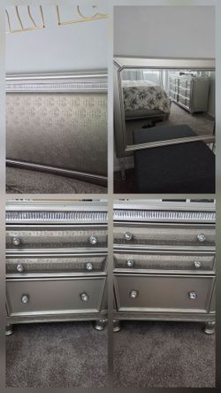 Queen headboard 2 night stands and mirror