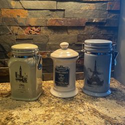 Canister Set Of 3, Two Lids Clamp Tightly And One Sits Inside Tightly, Great For Sugar, Coffee, Tea, Spices