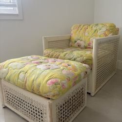 Vintage Cane Chair And Ottoman 