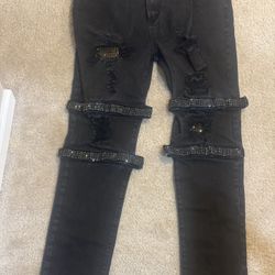 Rhinestone Black Jeans Size 42