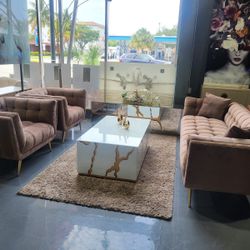 3 PIECE LIVINGROOM SET SOFA +2 ARMCHAIR   SOFT BROWN VELVET