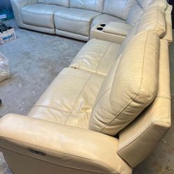 Sectional White Leather Power Recliner With USB Plug