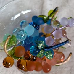 Murano Cluster Glass Grapes And Bowl